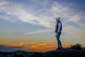 Calm traveler enjoying a healing retreat in nature.